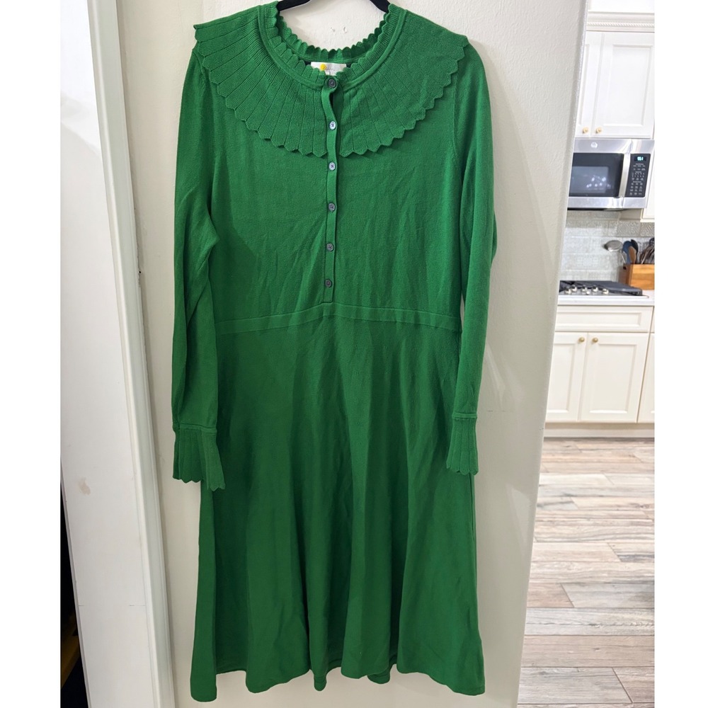 Boden US 12 Green Cotton Wool Blend Scalloped Collar Midi Sweater Dress - Picture 2 of 5